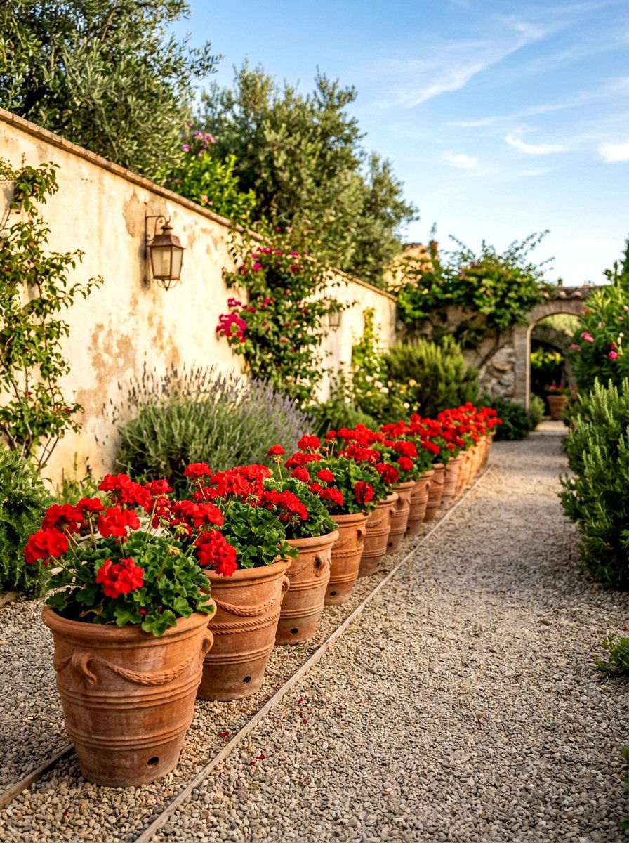 Terracotta pot walkway border - 25 Spring Front Walkway Decor Ideas