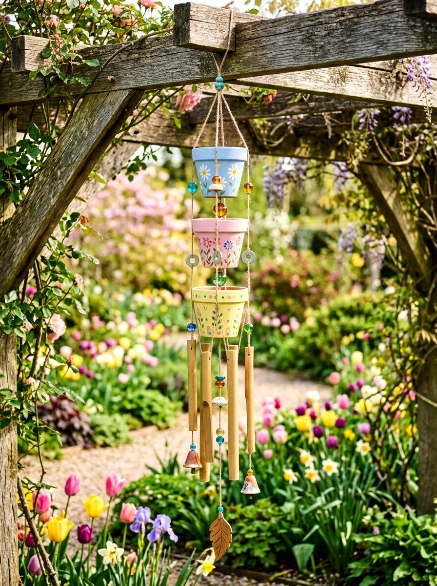 Terracotta pot wind chime - 25 Spring DIY Wind Chime Ideas