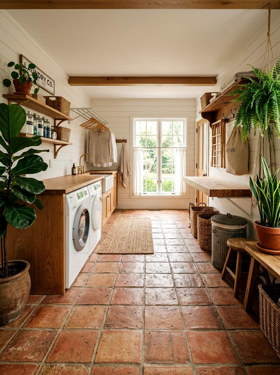 Terracotta tiles - 25 Spring Laundry Room Decor Ideas