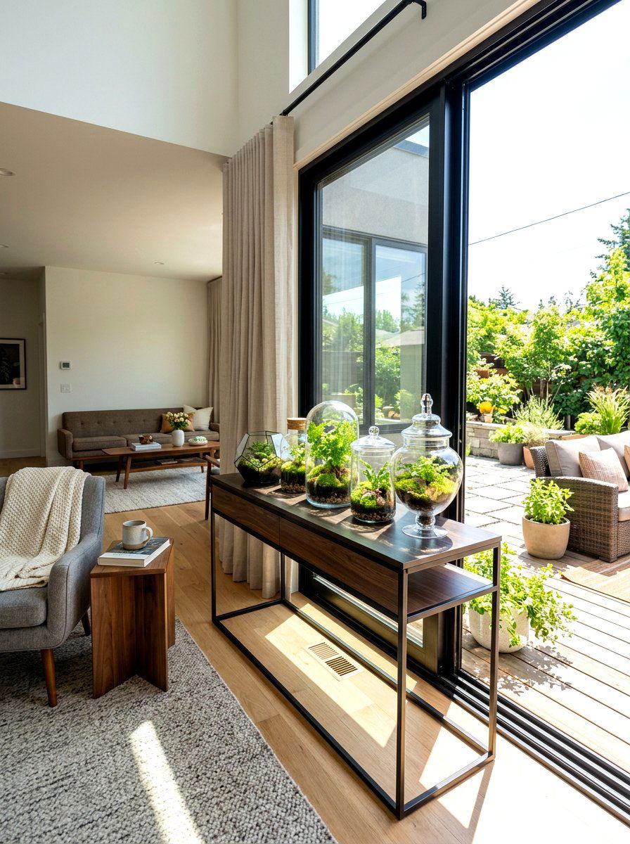 Terrarium Display Near Sliding Door - 25 Spring Sliding Door Decor Ideas