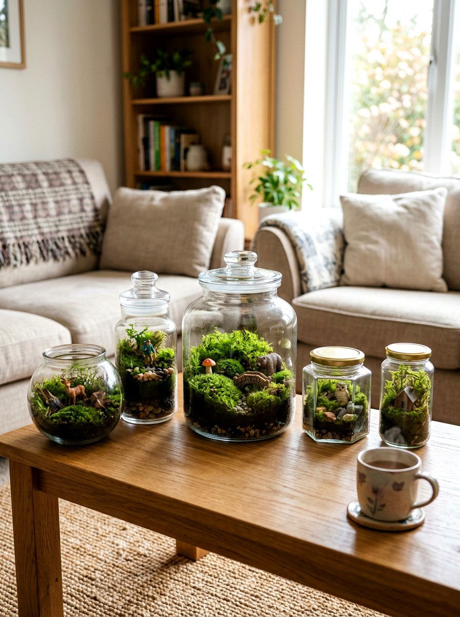 Terrarium Jars With Moss - 25 Spring Dollar Store Decor Ideas