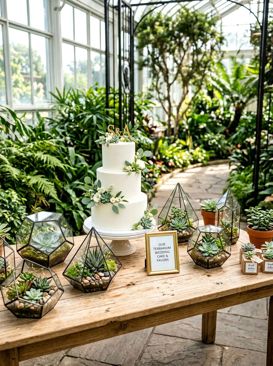 Terrarium Wedding Cake Display - 25 Spring Wedding Cake Table Ideas