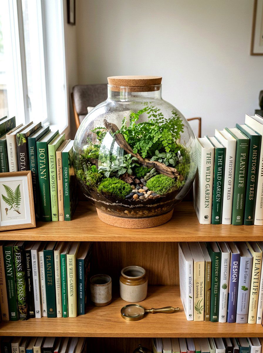 Terrarium for bookshelf - 25 Spring Library Decor Ideas