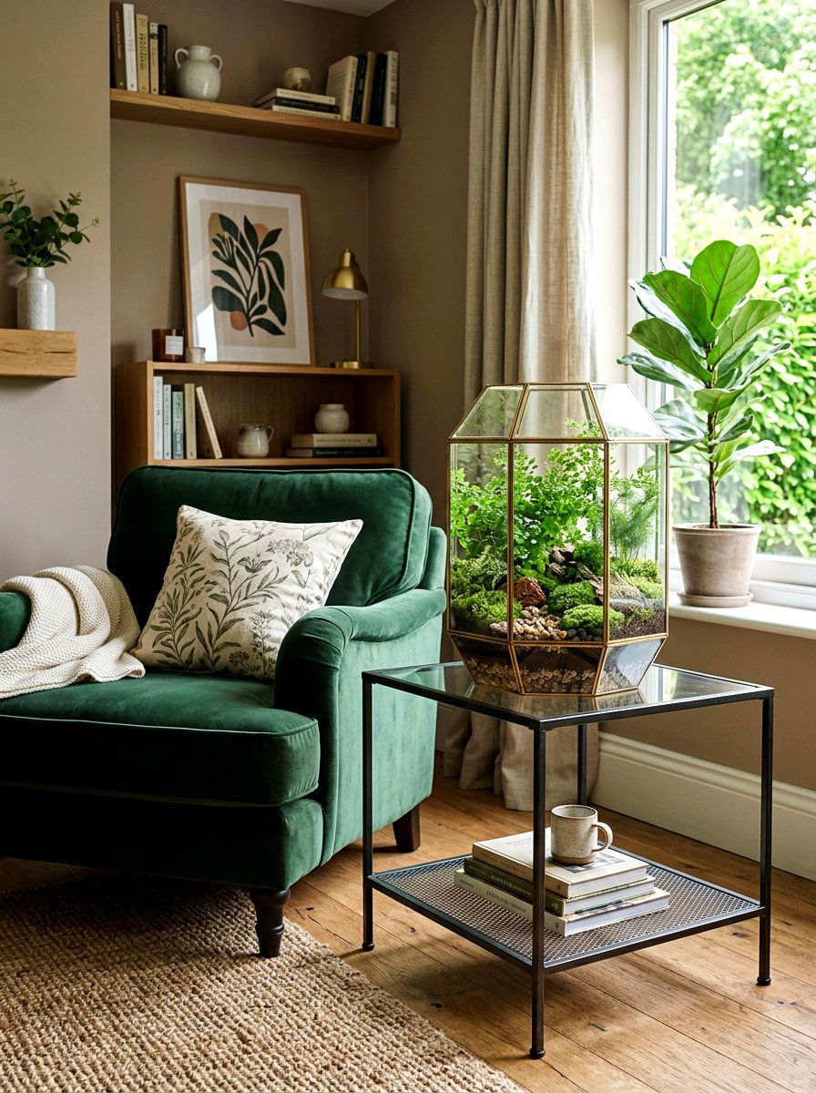 Terrarium side table - 25 Spring Greenery Decor Ideas