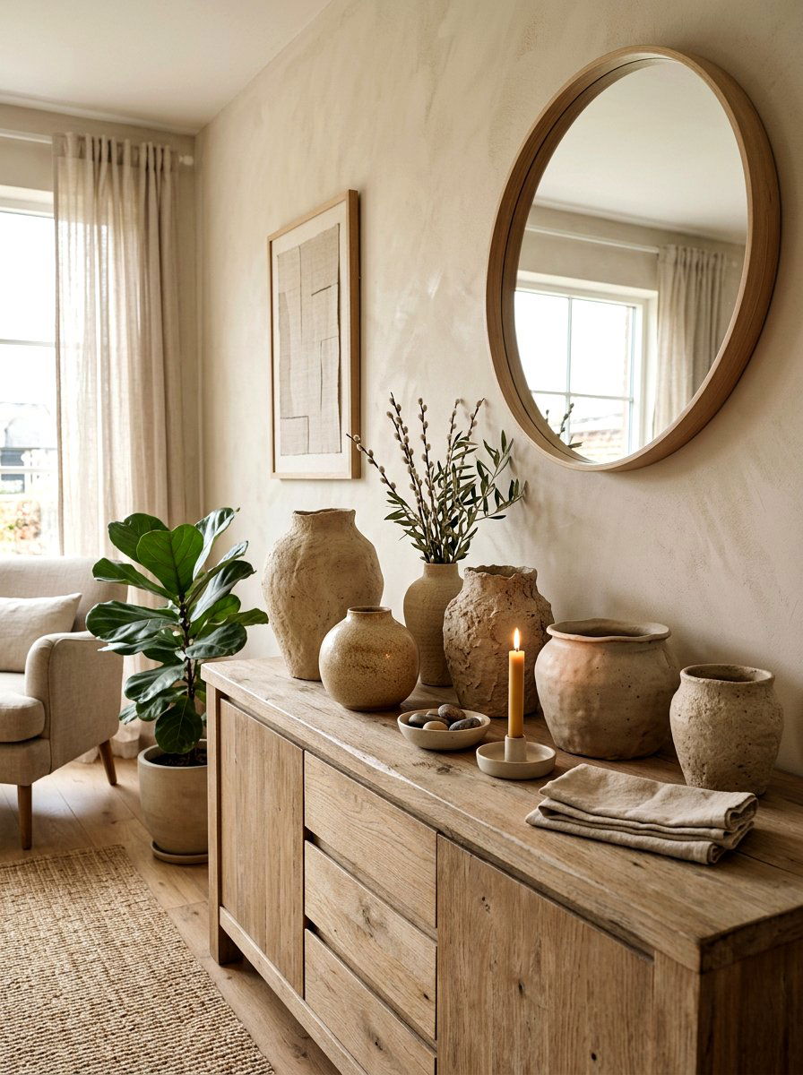 Textured Clay Pottery - 25 Spring Sideboard Decor Ideas