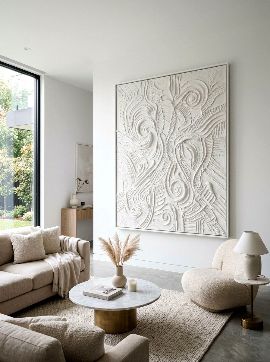 Textured Plaster Art - 25 Spring Living Room Wall Decor Ideas