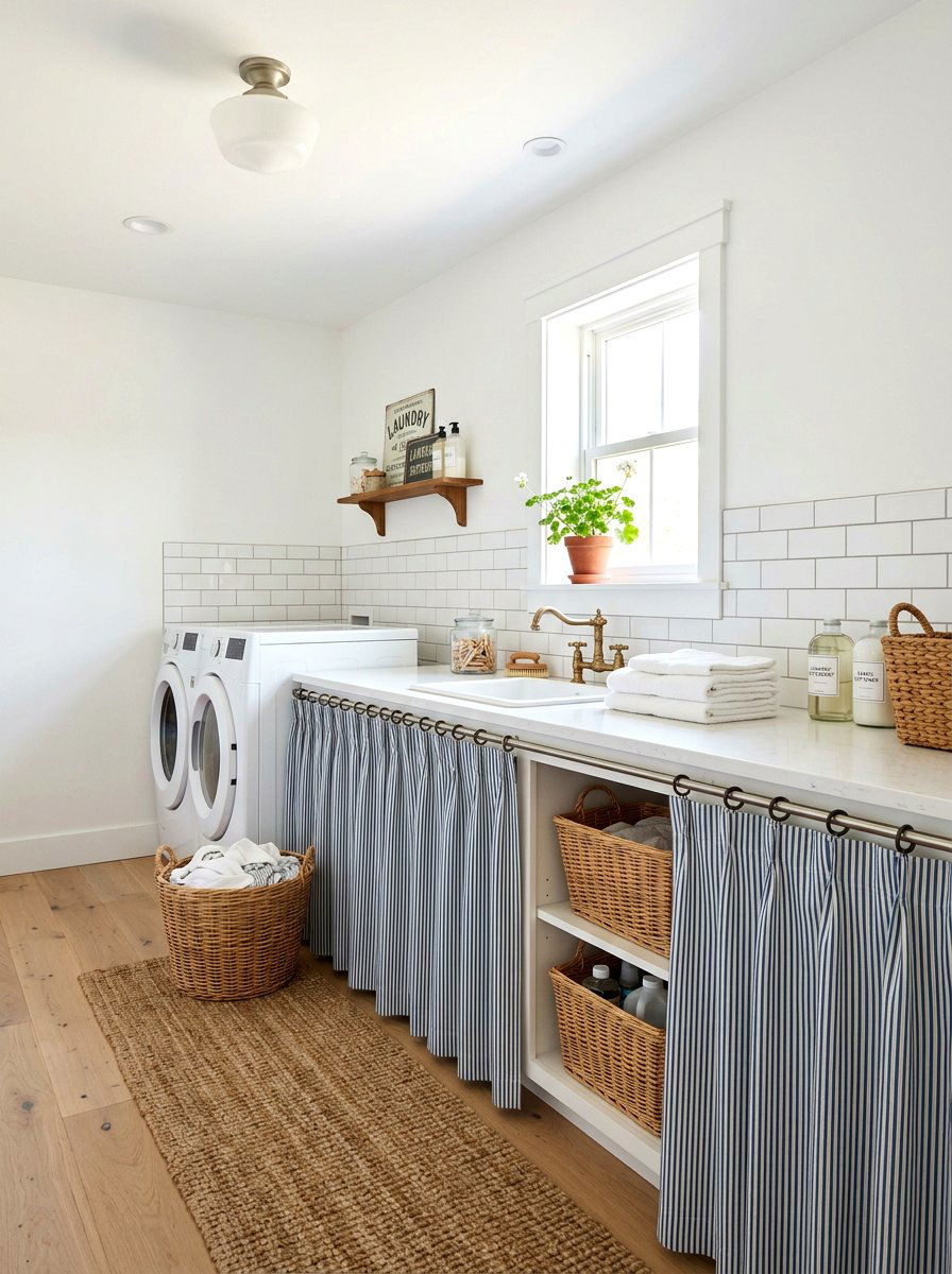 Ticking Stripe Laundry Room - 25 Spring Striped Decor Ideas
