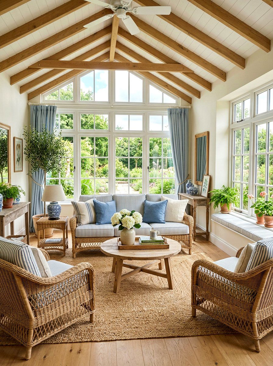 Ticking Stripe Sunroom - 25 Spring French Country Decor Ideas