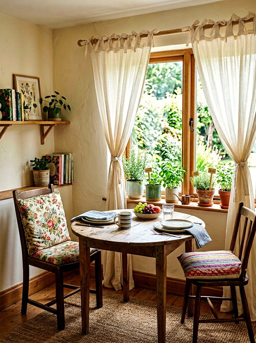 Tie Top Muslin Curtain - 25 Spring Dining Room Curtain Ideas
