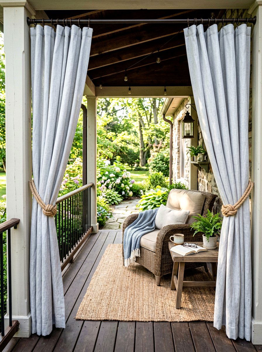 Tie back porch curtains - 25 Spring Outdoor Curtain Ideas