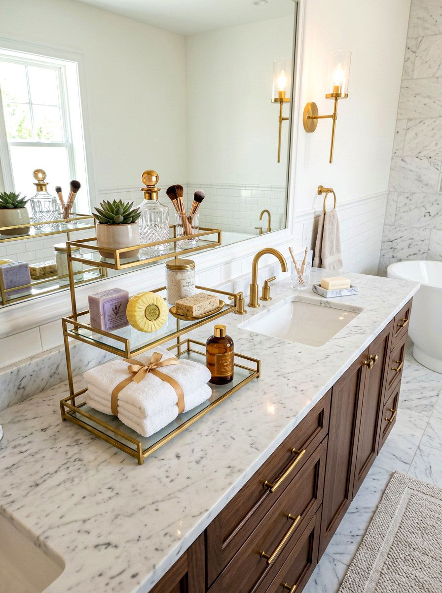 Tiered Bathroom Tray - 25 Spring Towel Display Ideas