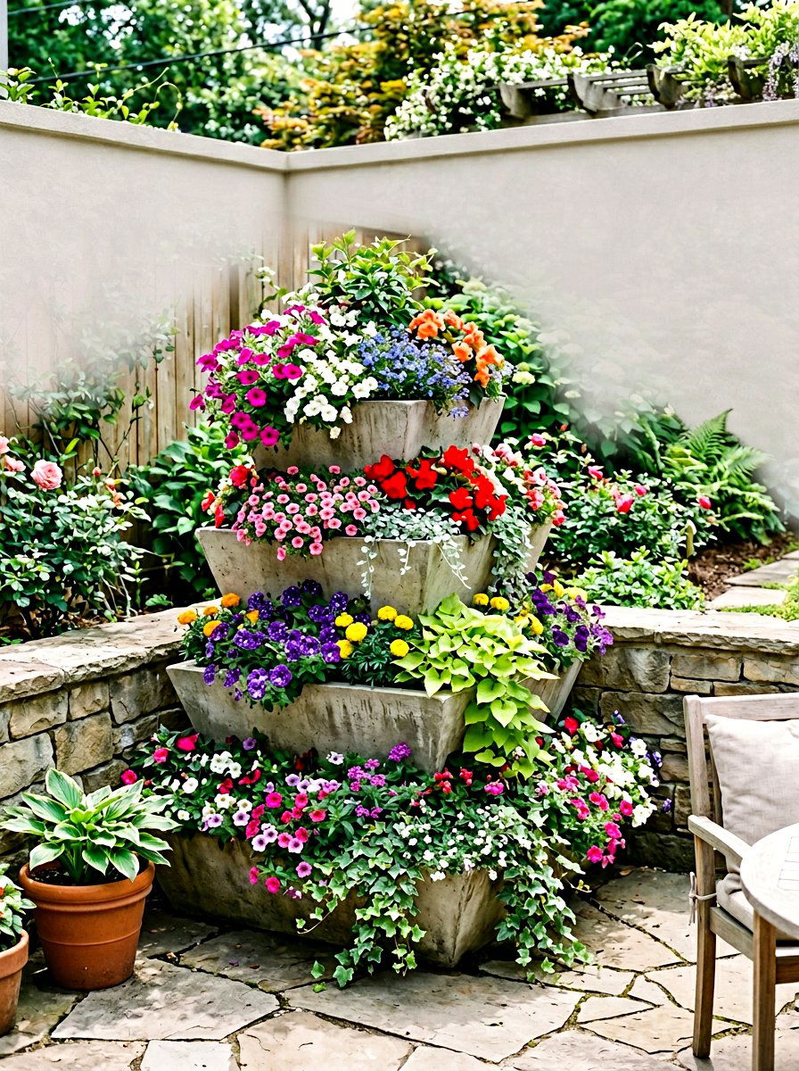 Tiered Concrete Planter - 25 Spring Concrete Planter Ideas