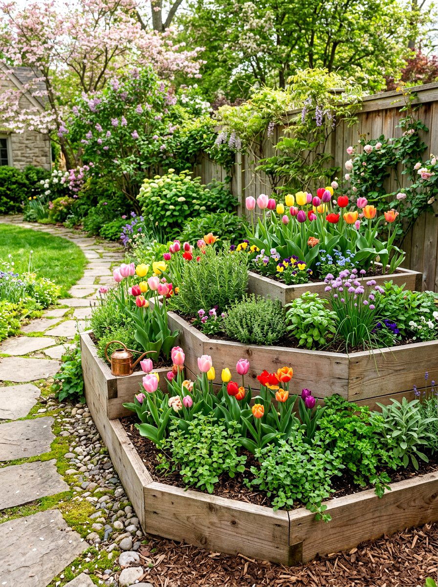Tiered Corner Garden Bed - 25 Spring Wooden Planter Ideas
