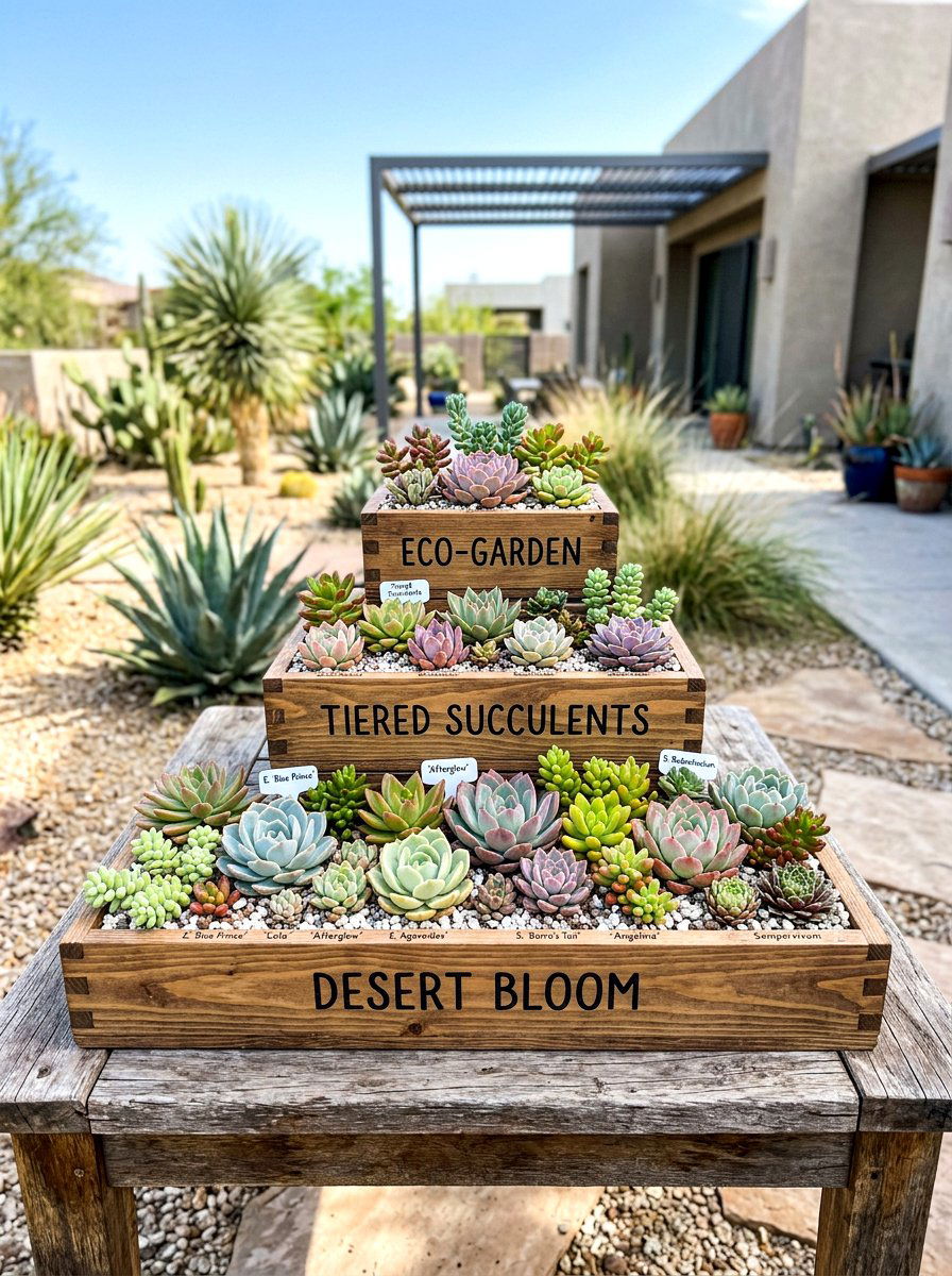 Tiered Crate Succulent Display - 25 Spring Outdoor Crate Display Ideas