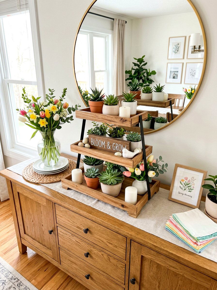 Tiered Decor Tray - 25 Spring Sideboard Decor Ideas