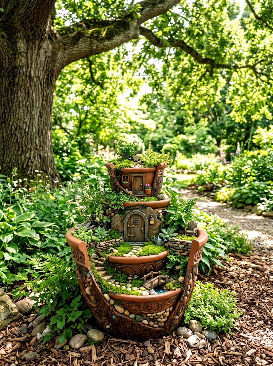 Tiered Fairy Garden Planter - 25 Spring Clay Pot Stack Ideas