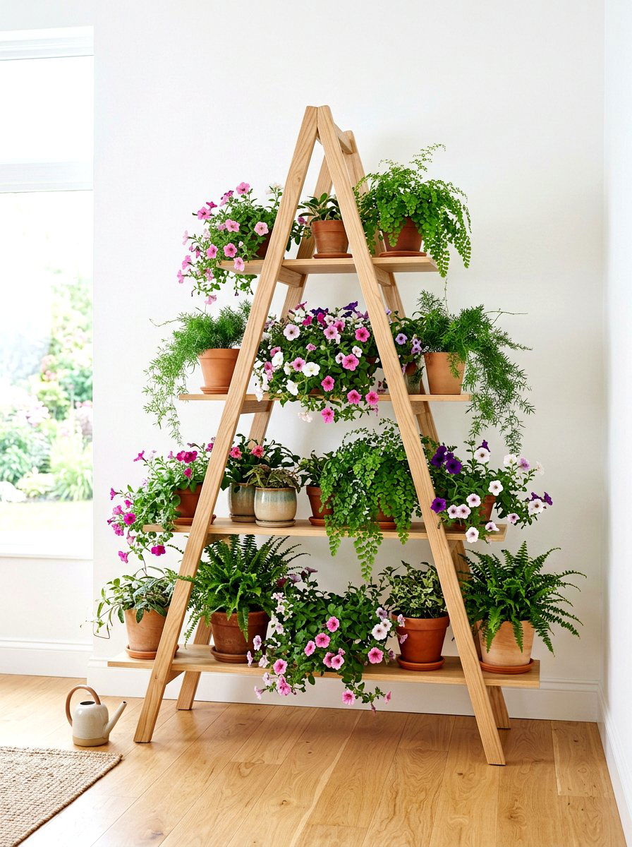 Tiered Flower Display Shelf - 25 Spring Flower Market Ideas