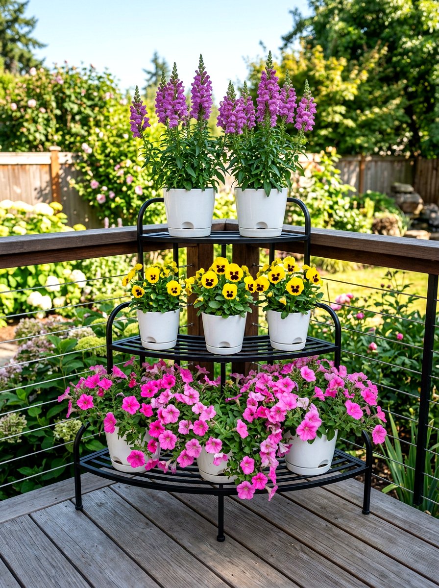 Tiered Flower Stand - 25 Spring Outdoor Shelf Decor Ideas