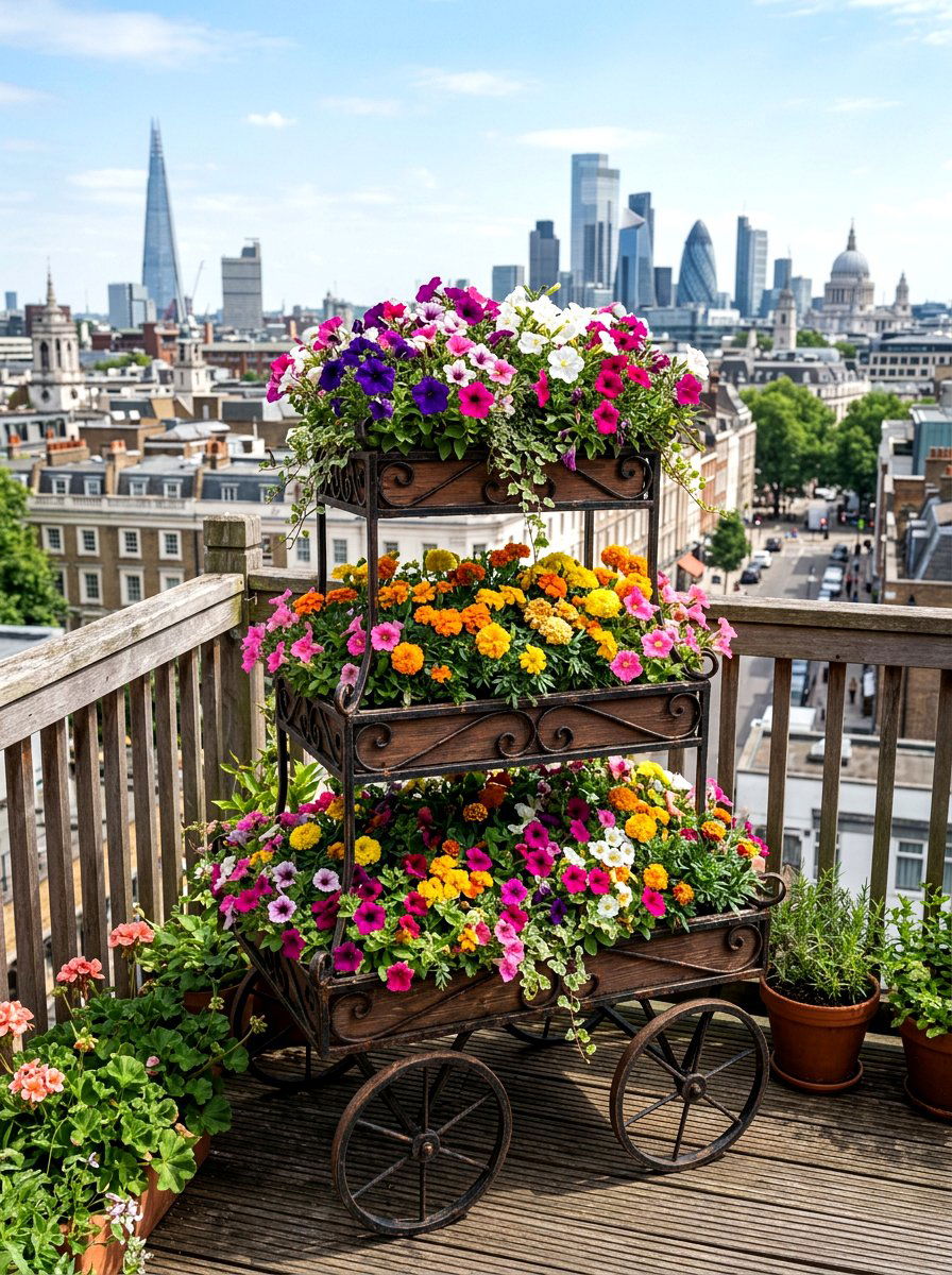 Tiered Flower Wagon - 25 Spring Wagon Decor Ideas
