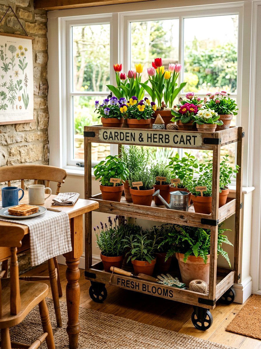 Tiered Garden Flower Display - 25 Spring Bar Cart Decor Ideas