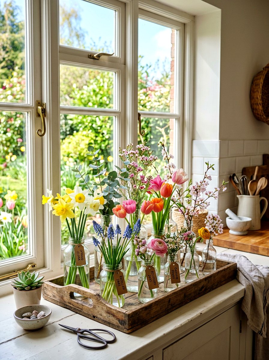 Tiered Glass Bottle Arrangement - 25 Spring Bud Vase Arrangement Ideas