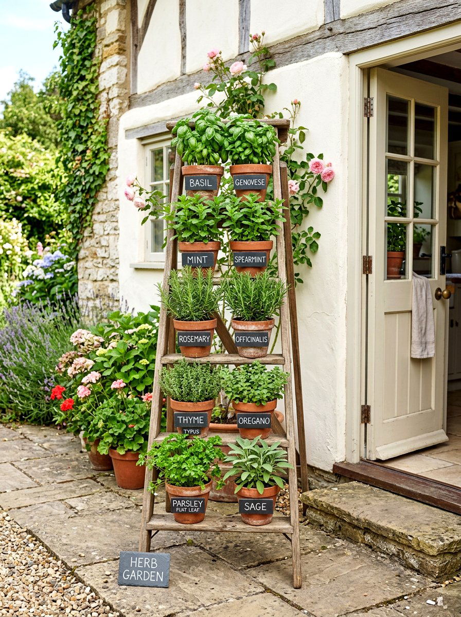 Tiered Herb Garden Ladder - 25 Spring Garden Ladder Display Ideas