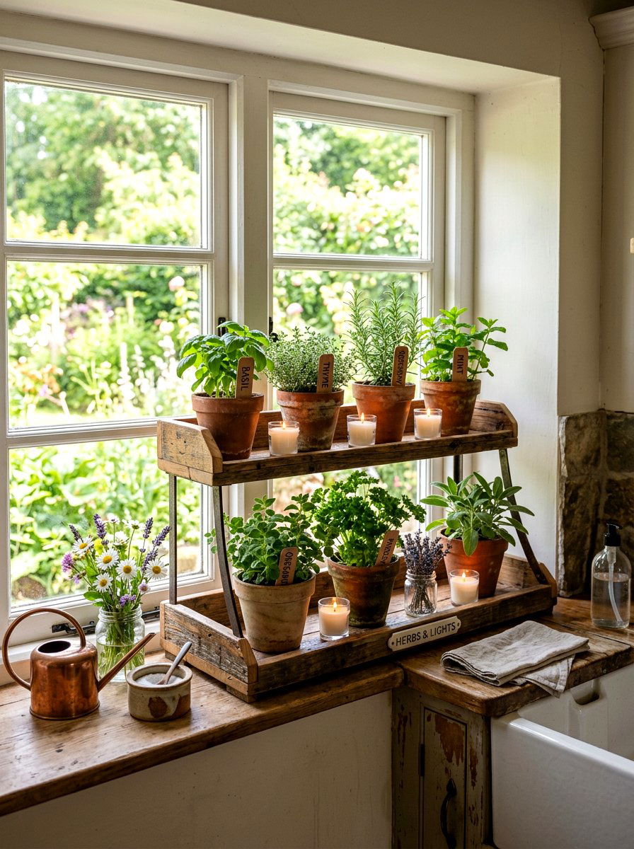 Tiered Kitchen Window Stand - 25 Spring Kitchen Windowsill Ideas