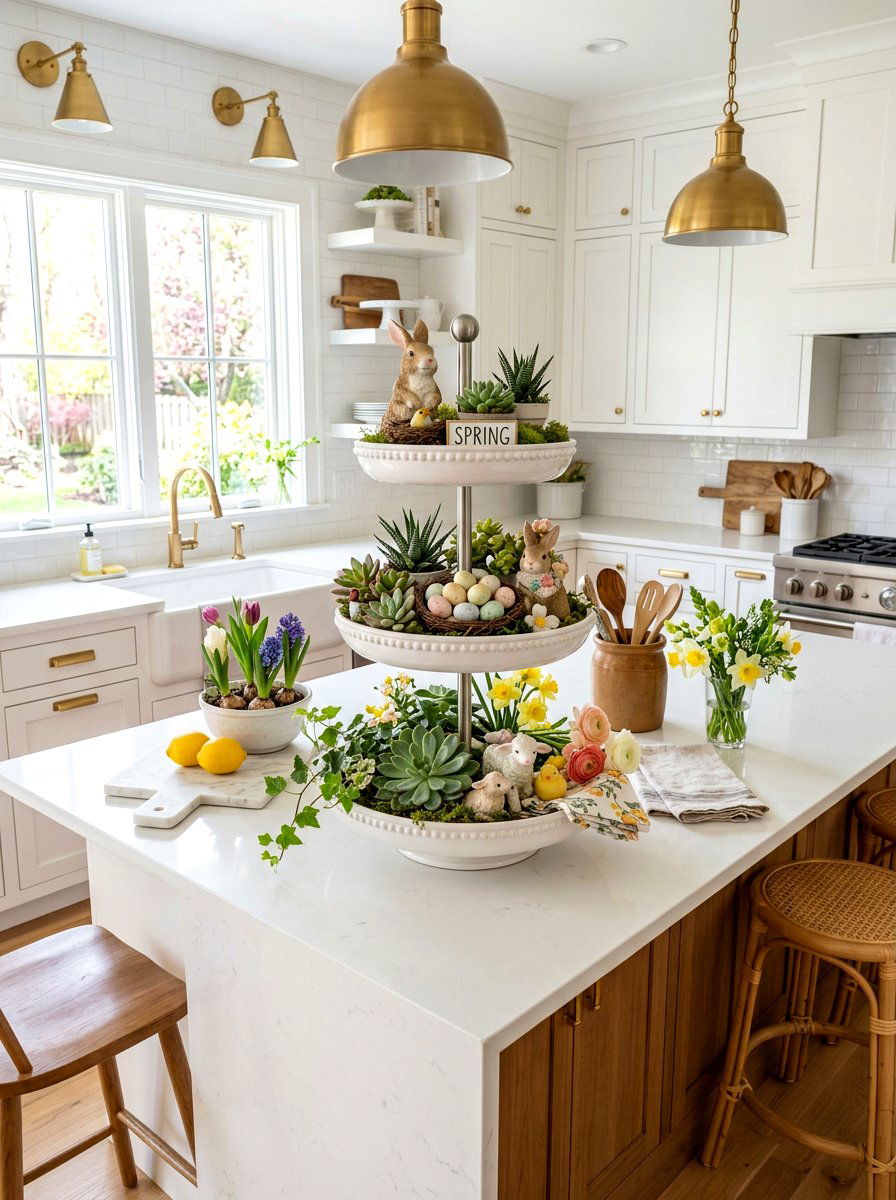 Tiered Server Spring Island Display - 25 Spring Kitchen Island Decor Ideas