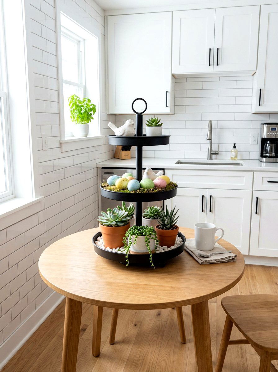 Tiered Stand Decor - 25 Spring Kitchen Table Arrangement Ideas