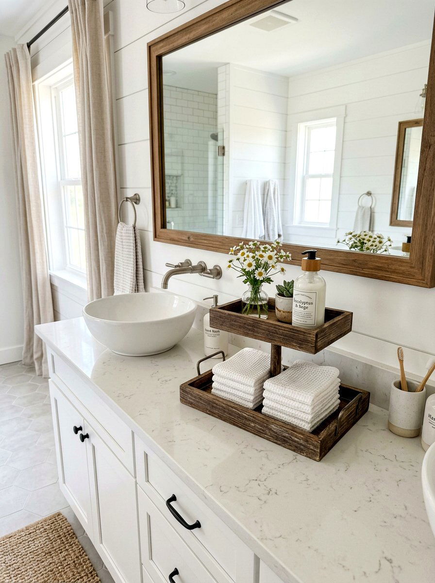 Tiered Tray Bathroom Countertop - 25 Spring Towel Rack Decor Ideas