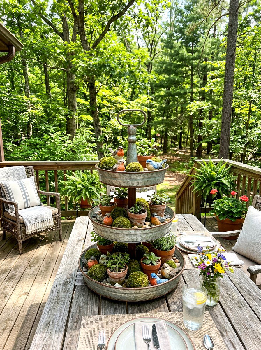 Tiered Tray Decor - 25 Spring Patio Table Centerpiece Ideas