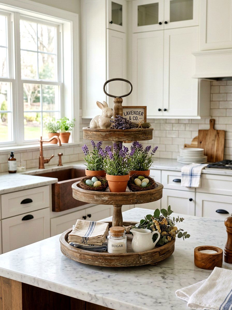 Tiered Tray Farmhouse Kitchen - 25 Spring Wooden Tray Decor Ideas