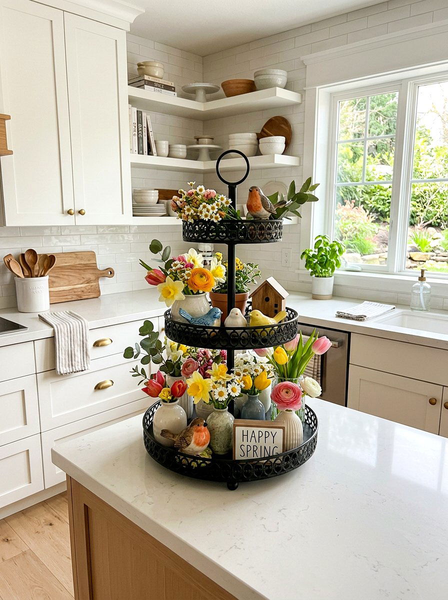 Tiered Tray Floral - 25 Spring DIY Flower Arrangement Ideas