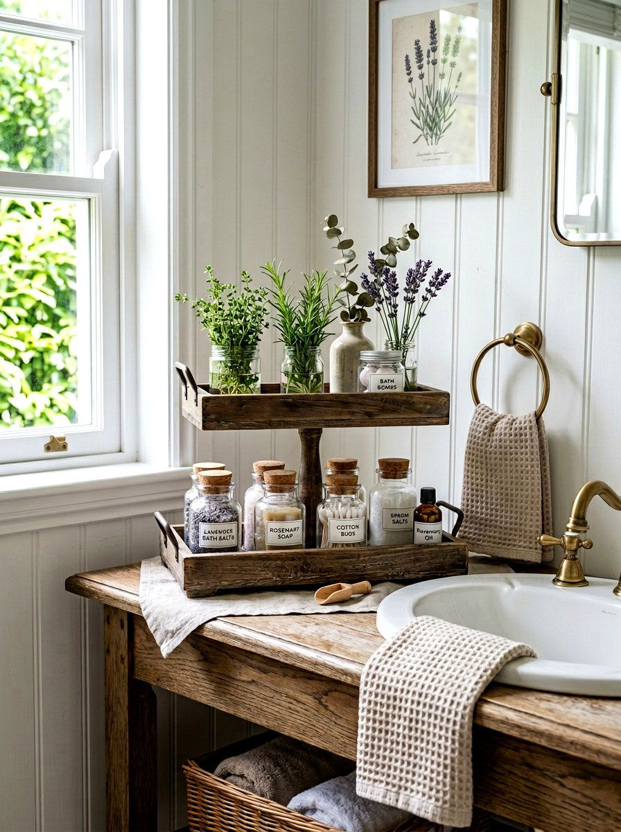 Tiered Tray Jar Arrangement - 25 Spring Bathroom Jar Ideas