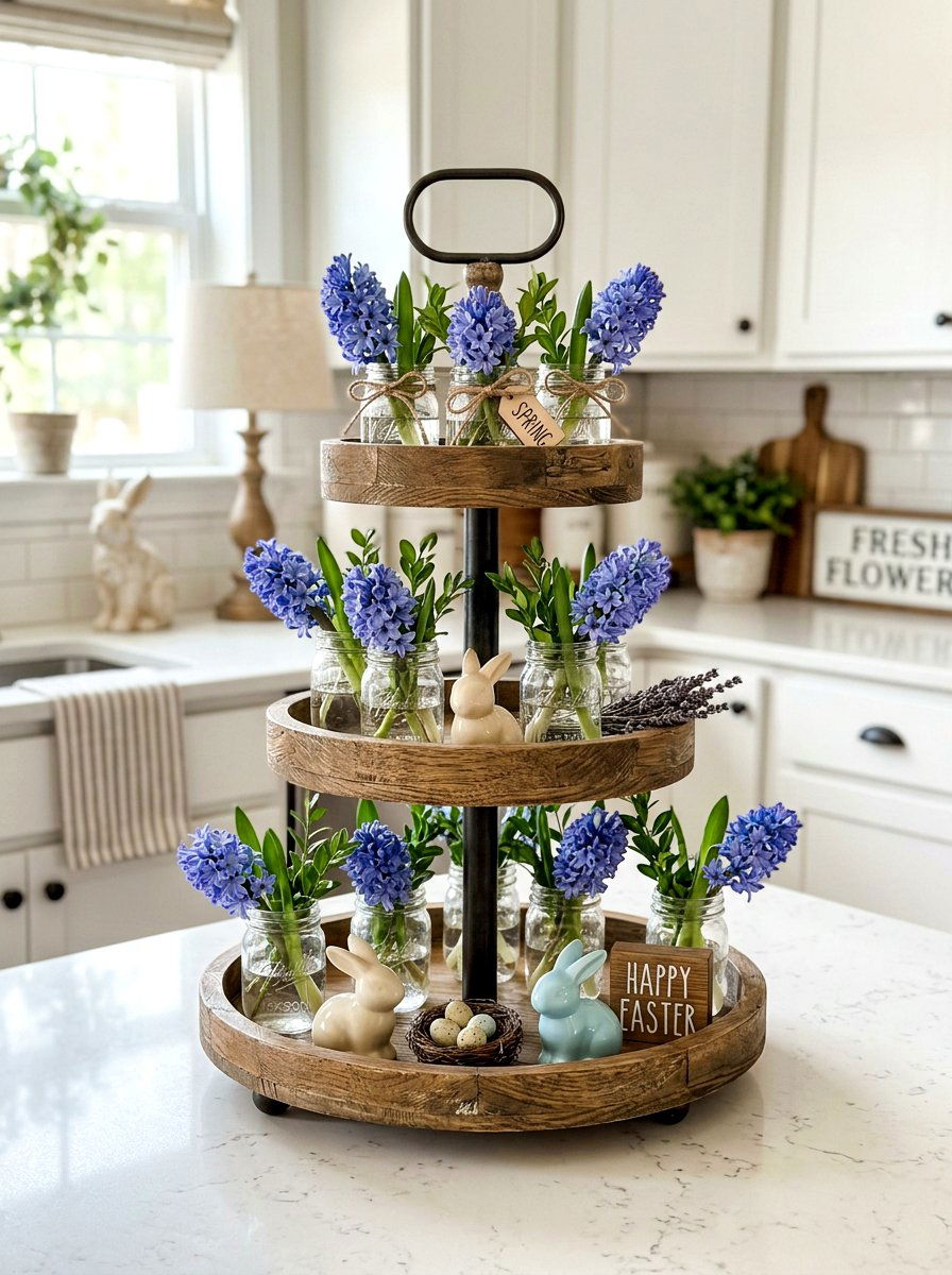 Tiered Tray Mason Jar Decor - 25 Spring Mason Jar Flower Ideas