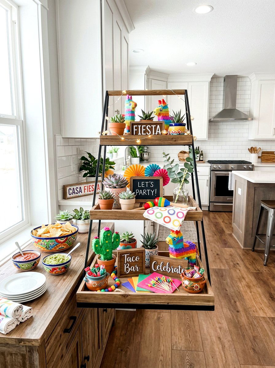 Tiered Tray Party Decor - 25 Spring Cinco de Mayo Decor Ideas