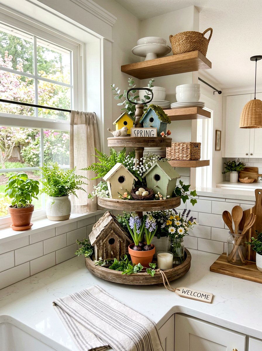 Tiered Tray Seasonal Decor - 25 Spring Centerpiece Ideas