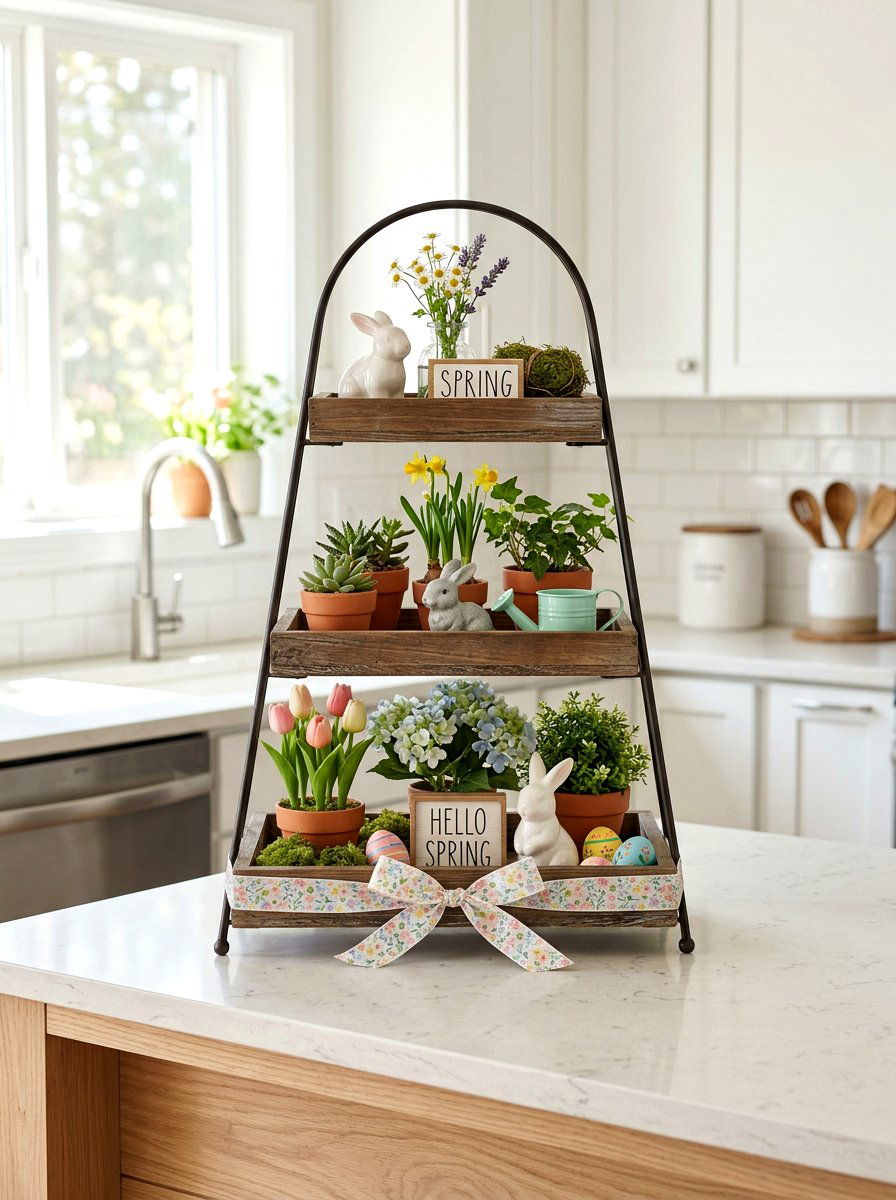 Tiered Tray Shelf - 25 Spring Shelf Vignette Ideas
