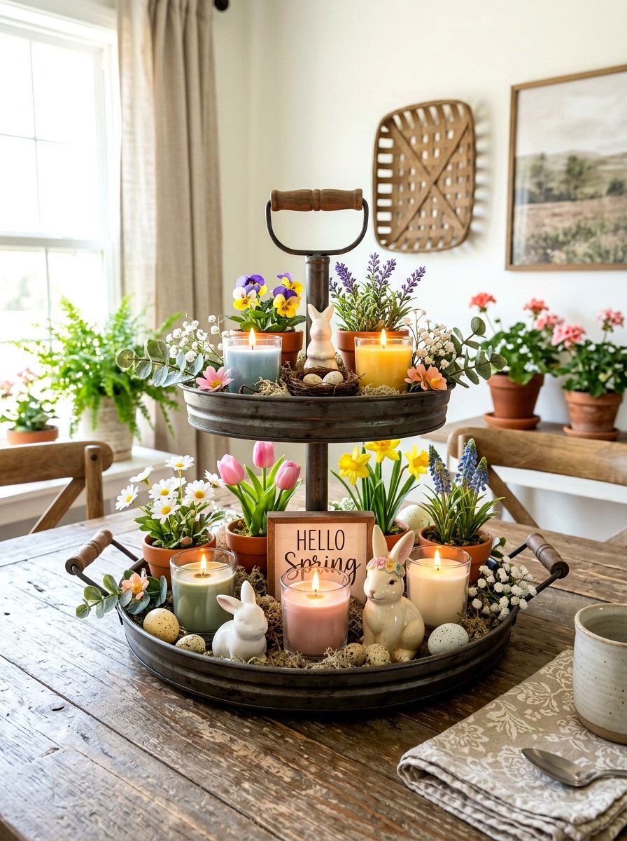 Tiered Tray Spring Candle Styling - 25 Spring Candle Centerpiece Ideas
