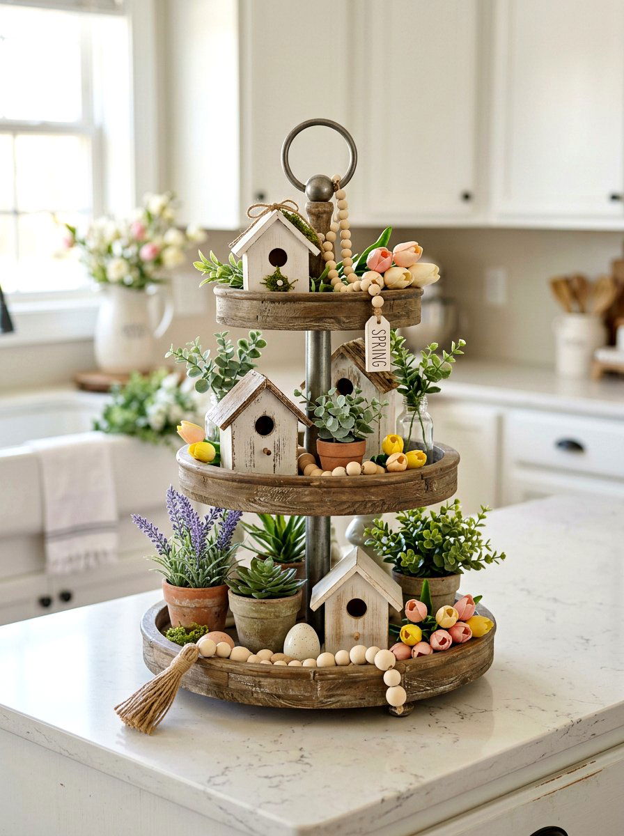 Tiered Tray Spring Decor - 25 Spring Vignette Styling Ideas