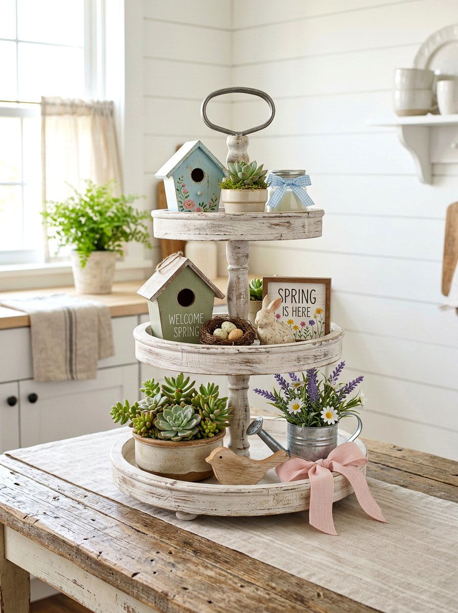 Tiered Tray Spring Decor - 25 Spring Dining Table Centerpiece Ideas