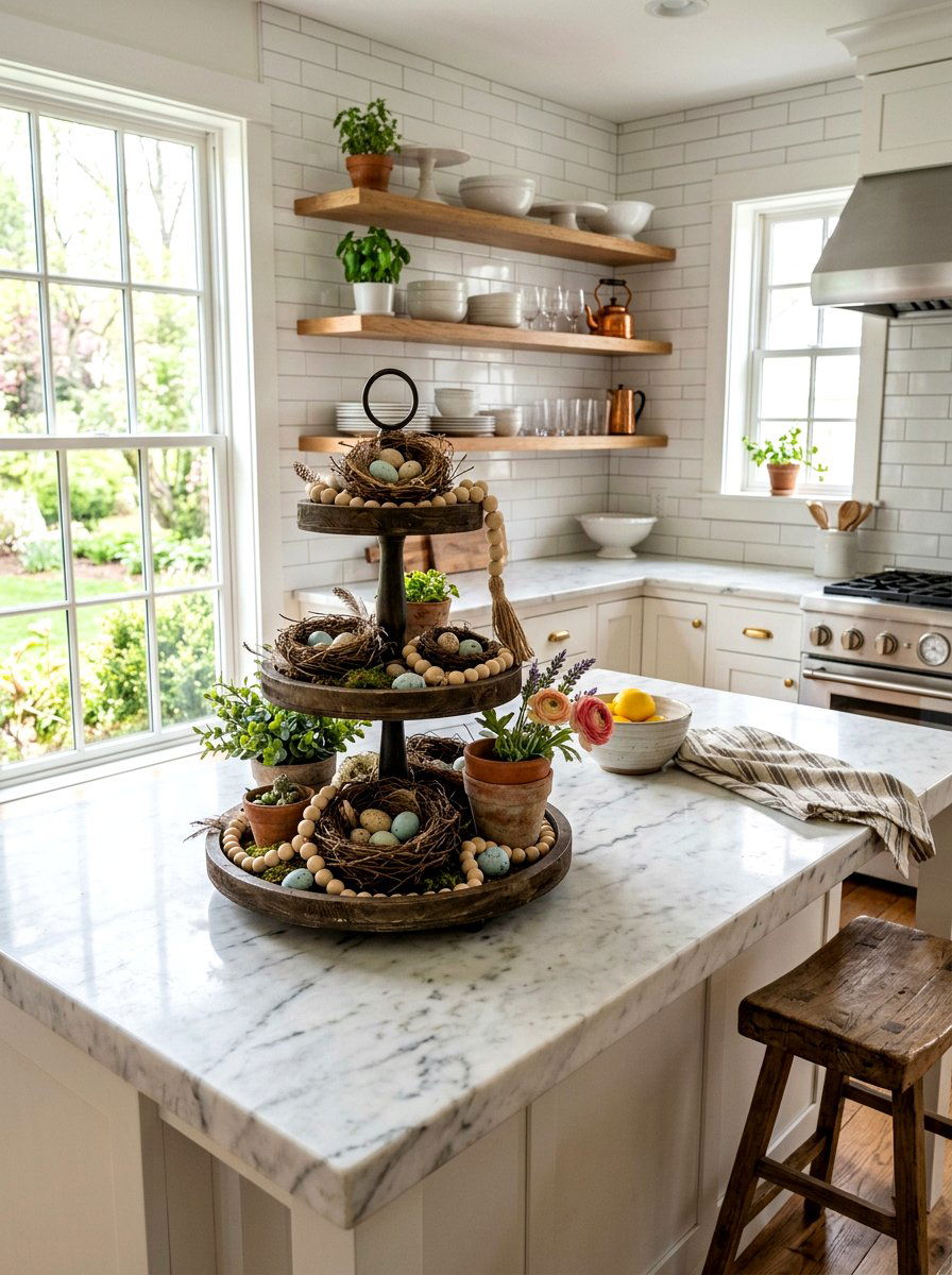 Tiered Tray Spring Nest - 25 Spring Bird Nest Centerpiece Ideas