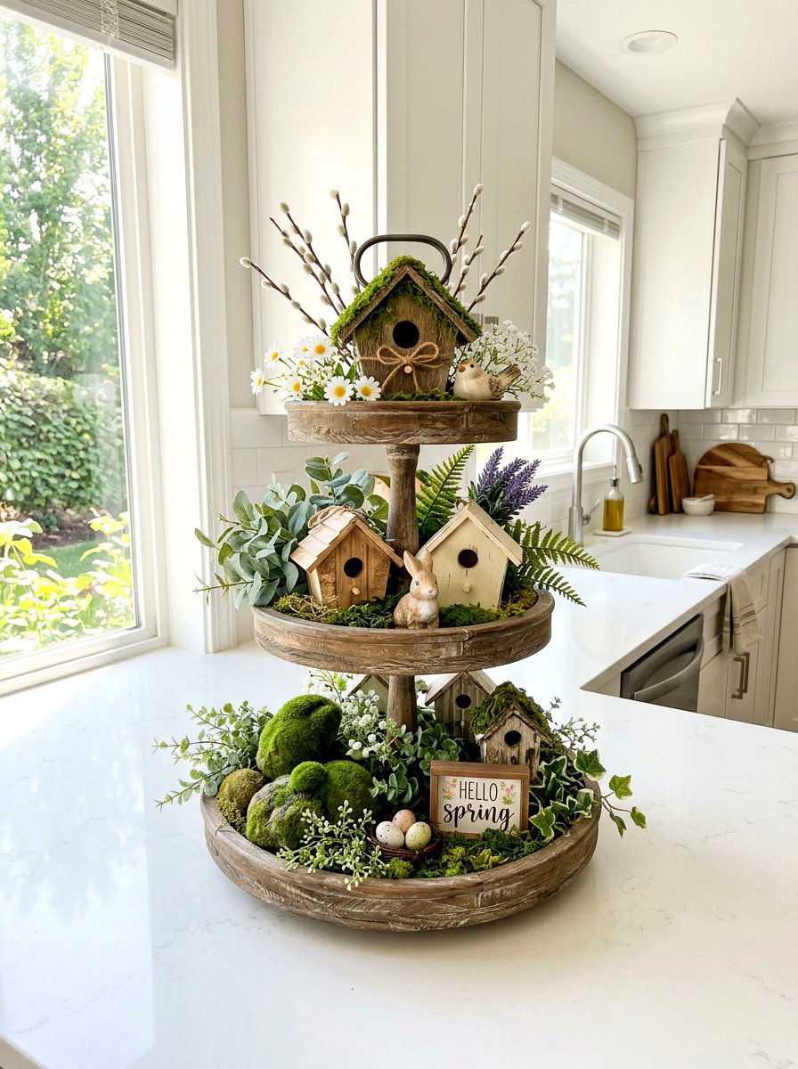 Tiered Tray Spring Styling - 25 Spring Dollar Store Decor Ideas