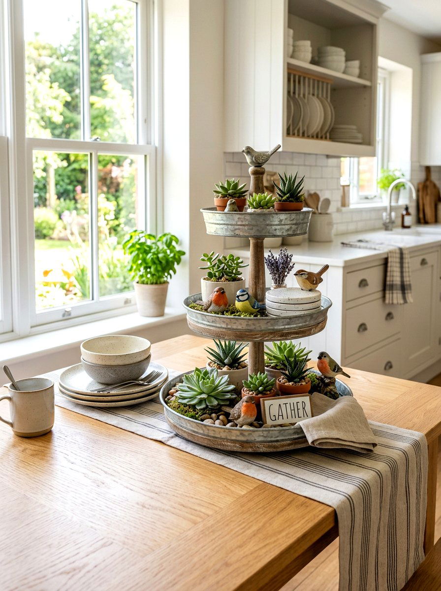 Tiered Tray Styling - 25 Spring Kitchen Table Decor Ideas