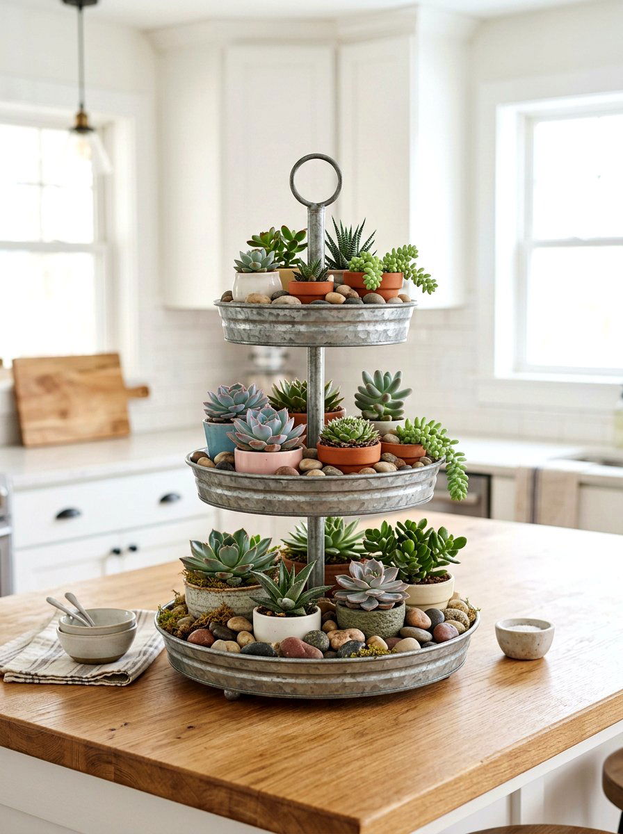 Tiered Tray Succulent Decor - 25 Spring Succulent Centerpiece Ideas