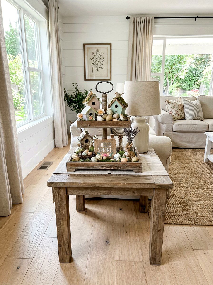 Tiered Tray With Spring Trinkets - 25 Spring End Table Decor Ideas
