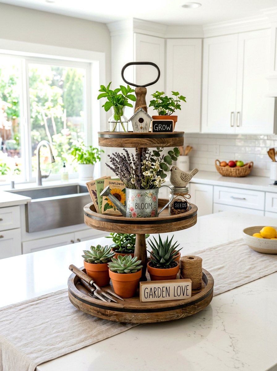 Tiered Tray With Watering Can - 25 Spring Cake Stand Decor Ideas