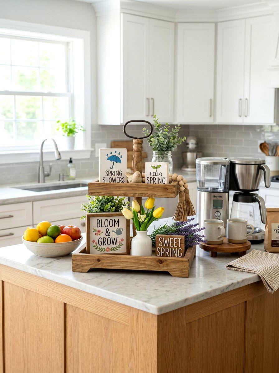 Tiered Tray Wood Sign - 25 Spring Wooden Sign Ideas