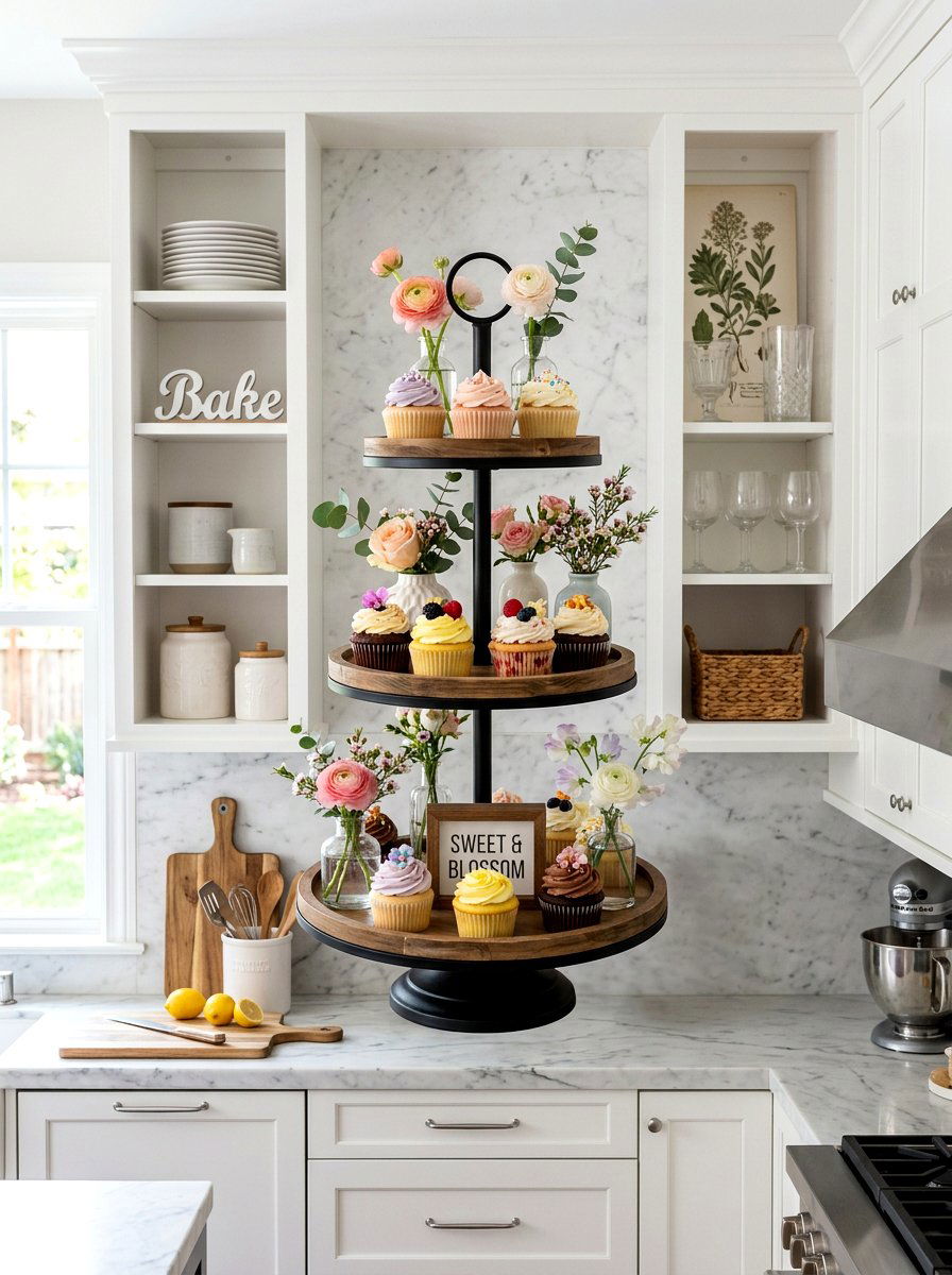 Tiered Tray - 25 Spring China Cabinet Decor Ideas