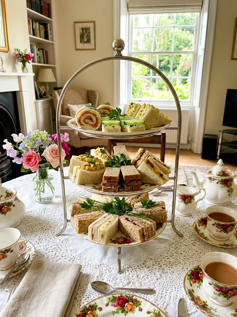 Tiered finger sandwich platter - 25 Spring Bridesmaid Luncheon Ideas